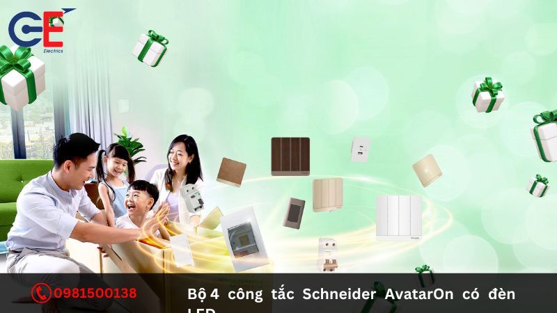 Tính năng của bộ 4 công tắc Schneider AvatarOn có đèn LED